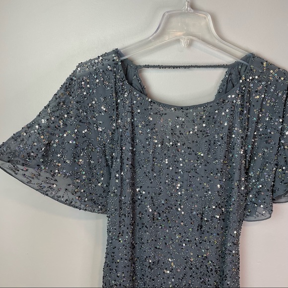 Blue/Grey Beaded Sequin Flutter Sleeve Cocktail Dress size 2 Aiden Mattox - Picture 5 of 9